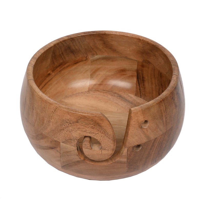 EDHAS Acacia Wood Yarn Bowl Holder | Handmade Holder with Holes | Yarn/Wool/String Storage Accessory (7"" x 7"" x 4"") - Image 1